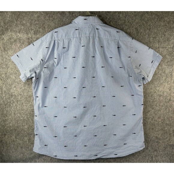 Daniel Cremieux Mens XL Shirt Blue White Plaid Button Up Short Sleeve Shark Fish - Picture 3 of 8